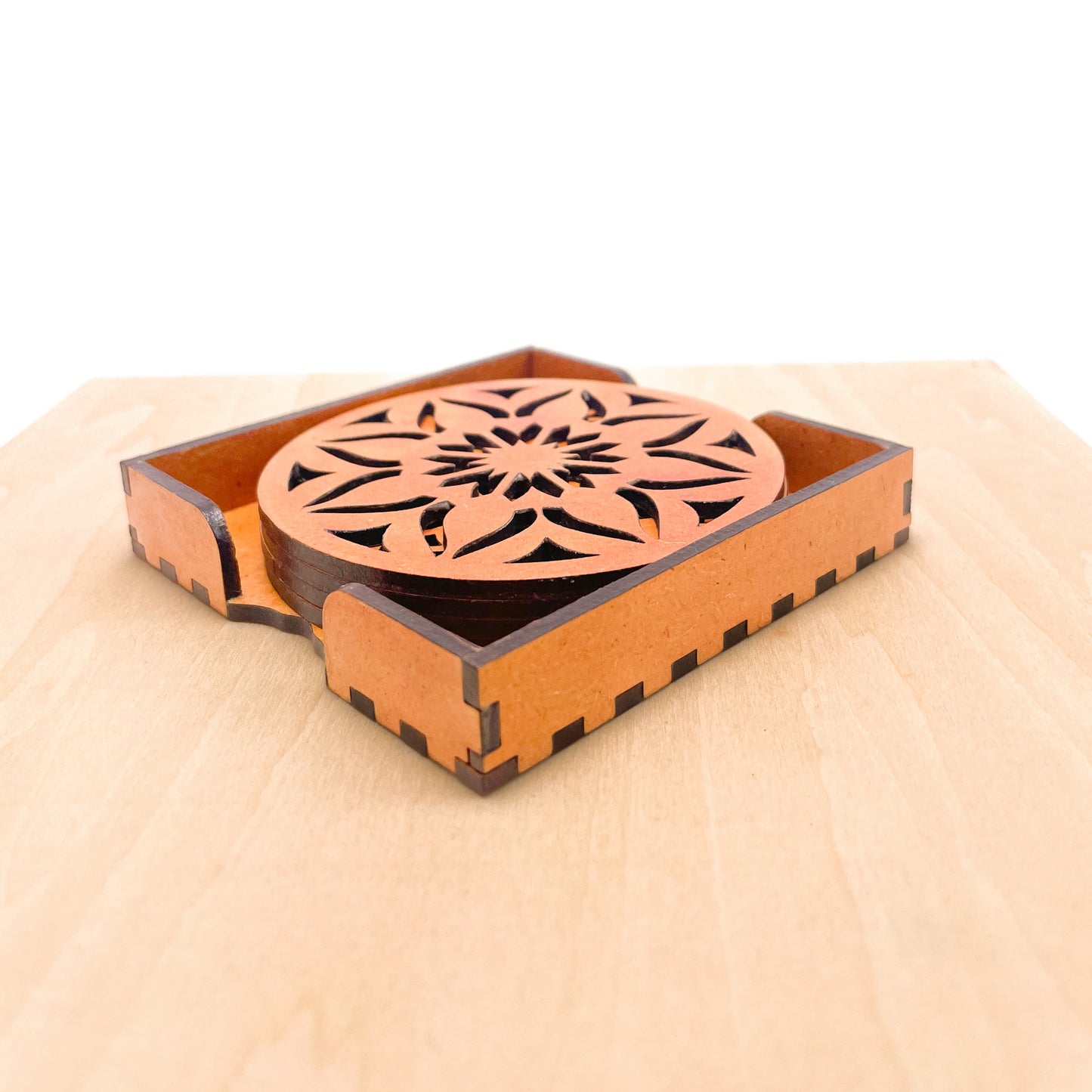 Mandala Art Coasters-Sapta Wooden-Red Cedar
