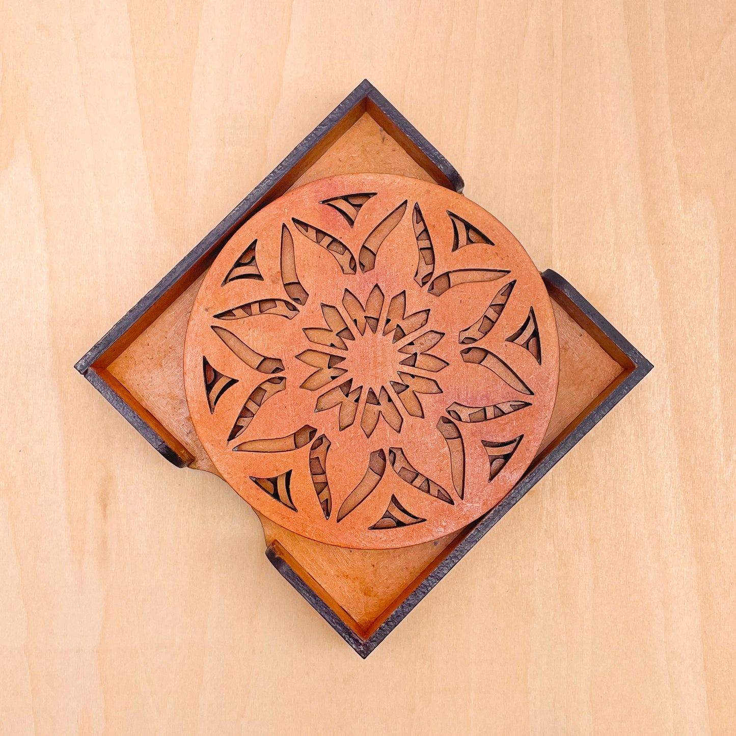Mandala Art Coasters-Sapta Wooden-Red Cedar