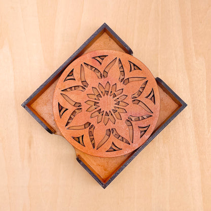 Mandala Art Coasters-Sapta Wooden-Red Cedar