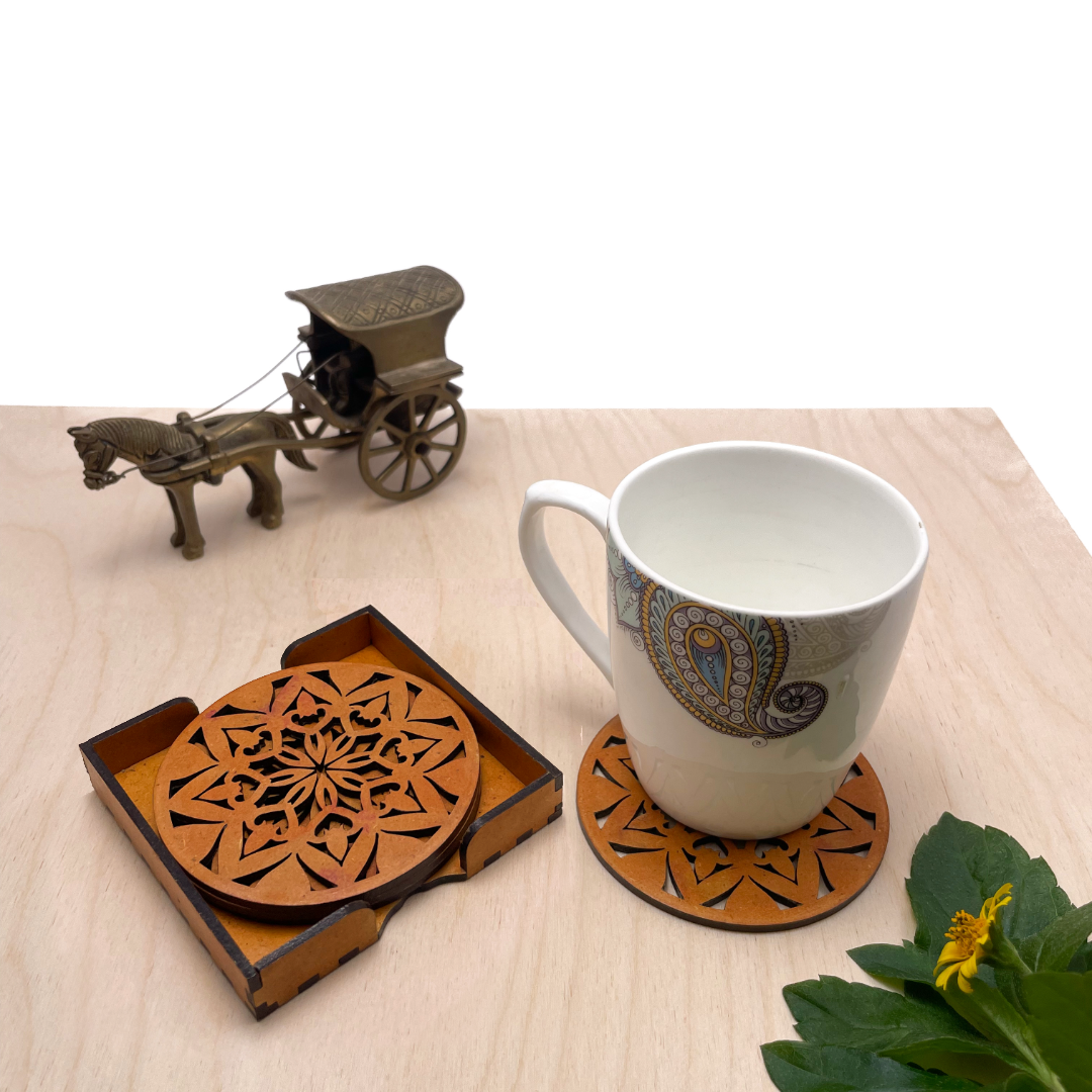 Mandala Art Coasters-Ashta Wooden-Red Cedar