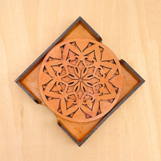 Mandala Art Coasters-Ashta Wooden-Red Cedar