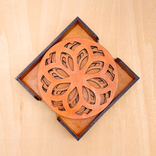 Mandala Art Coasters-Nava Wooden-Red Cedar