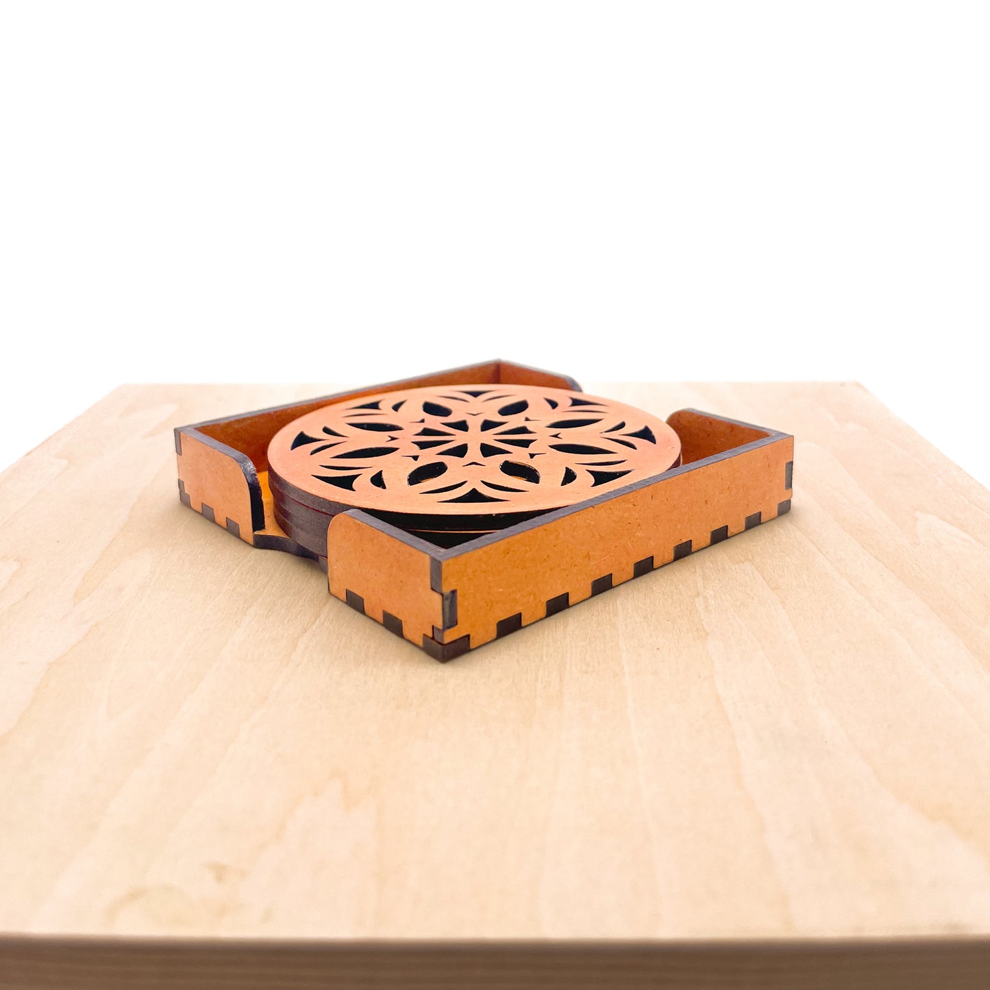 Wooden Ekaadash Mandala Coasters with Holder
