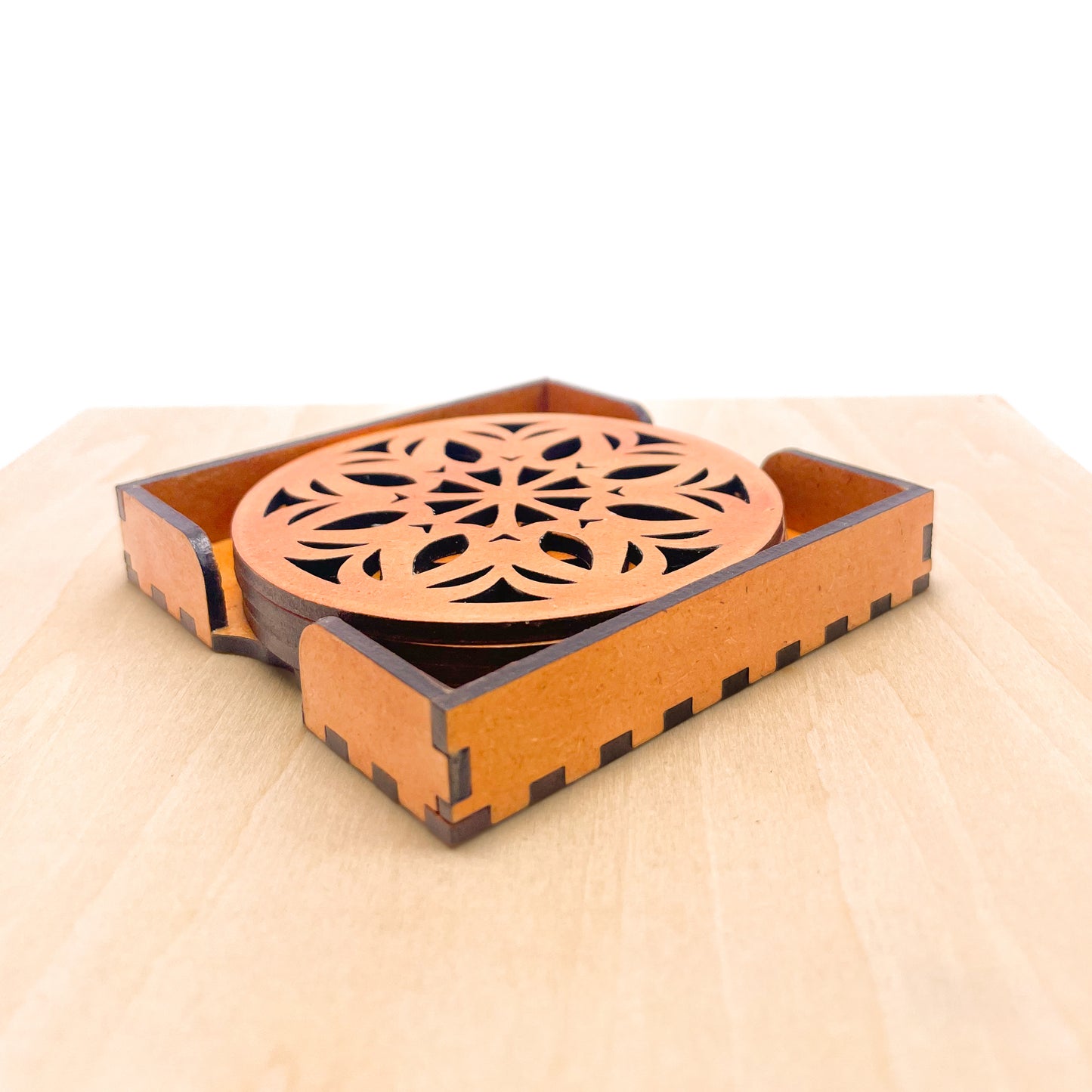 Wooden Ekaadash Mandala Coasters with Holder