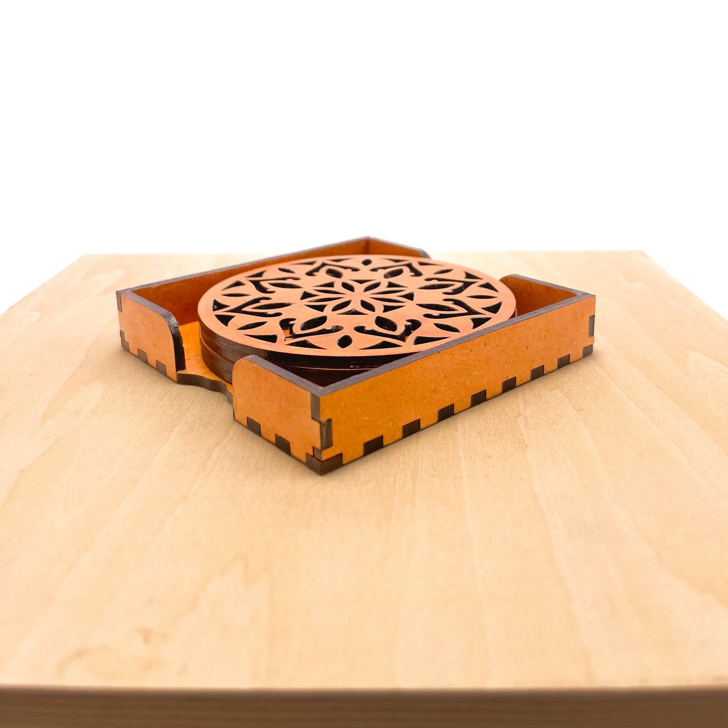 Wooden Dvaadash Mandala Coasters with Holder