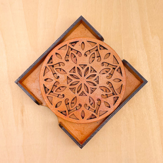 Mandala Art Coasters-Dvaadash Wooden-Red Cedar