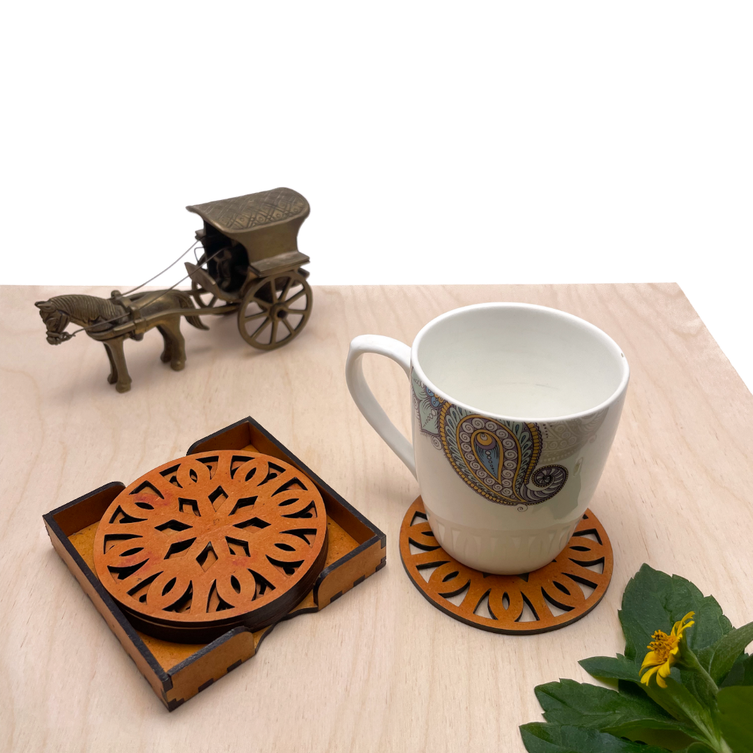 Mandala Art Coasters-Trayodash Wooden-Red Cedar
