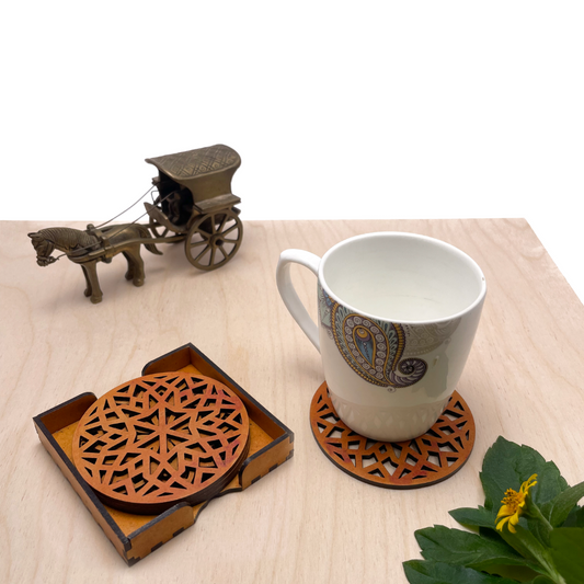 Wooden Chaturdash Mandala Coasters with Holder