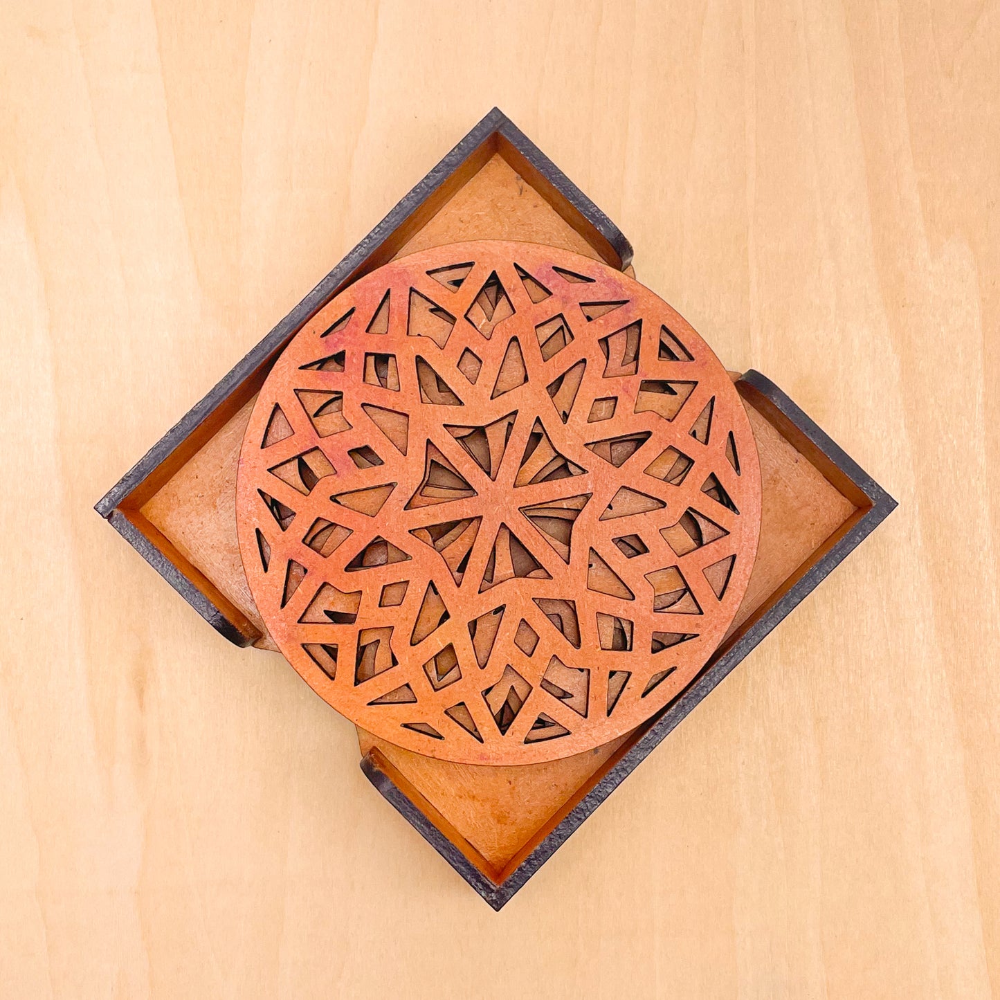 Mandala Art Coasters-Chaturdash Wooden-Red Cedar