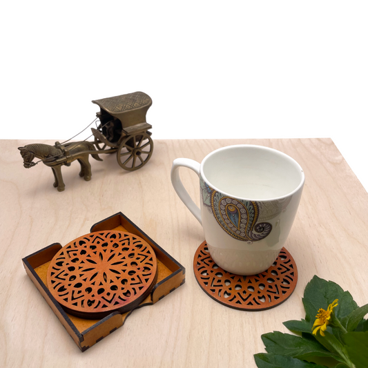 Wooden Panchadash Mandala Coasters with Holder