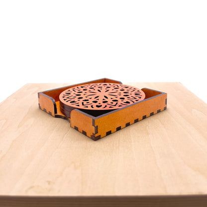 Wooden Panchadash Mandala Coasters with Holder