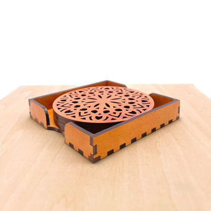 Wooden Panchadash Mandala Coasters with Holder