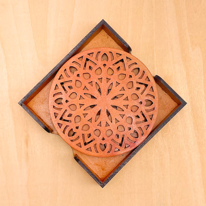 Wooden Panchadash Mandala Coasters with Holder