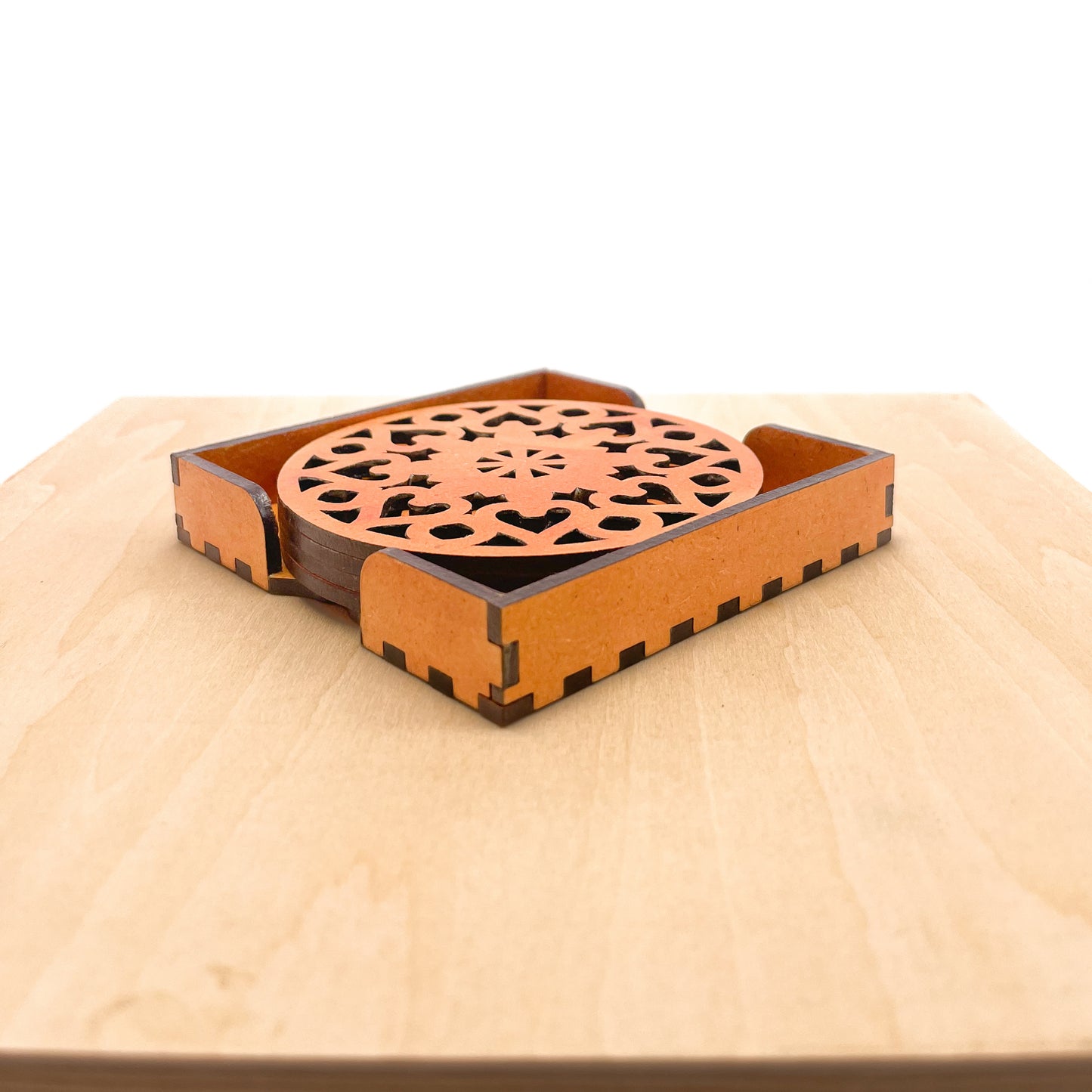 Wooden Saptadash Mandala Coasters with Holder