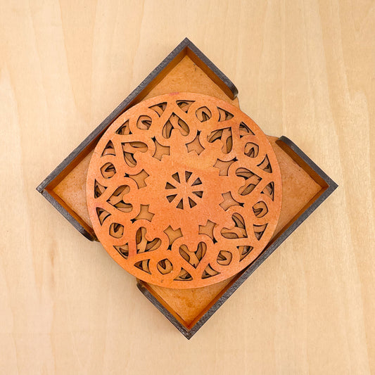 Mandala Art Coasters-Saptadash Wooden-Red Cedar