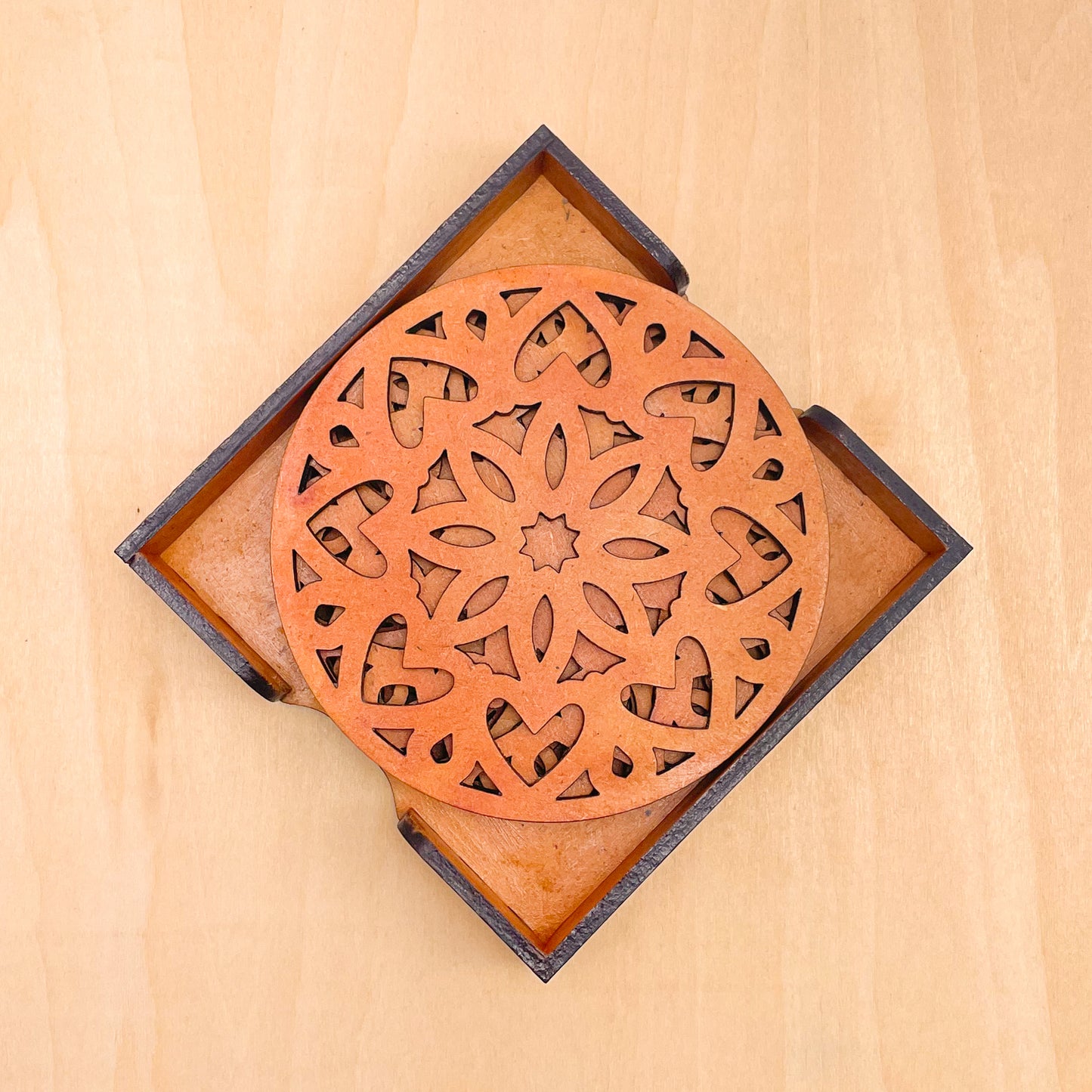 Mandala Art Coasters-Ashtadash Wooden-Red Cedar