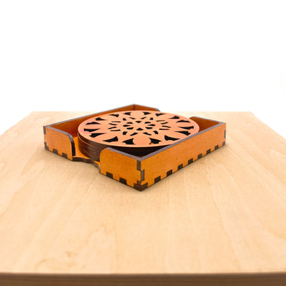 Wooden Navadash Mandala Coasters with Holder