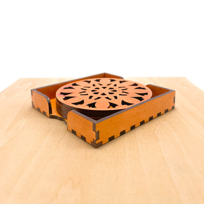 Wooden Navadash Mandala Coasters with Holder