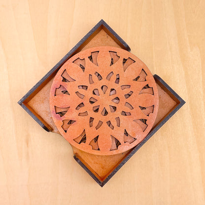 Wooden Navadash Mandala Coasters with Holder
