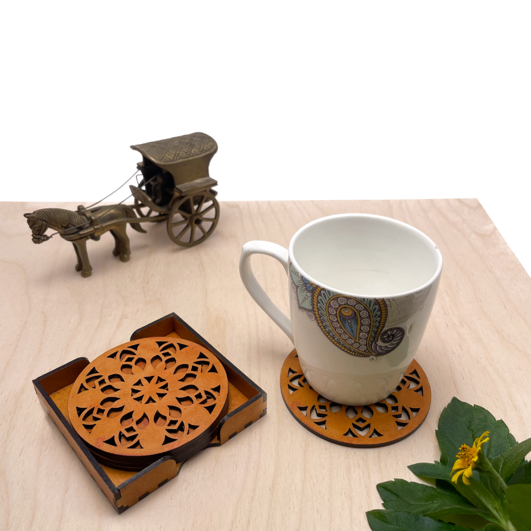 Mandala Art Coasters-Vimsati Wooden-Red Cedar