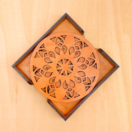 Mandala Art Coasters-Vimsati Wooden-Red Cedar