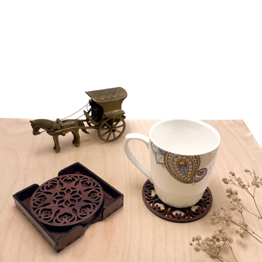 Wooden Ekam Mandala Coasters with Holder