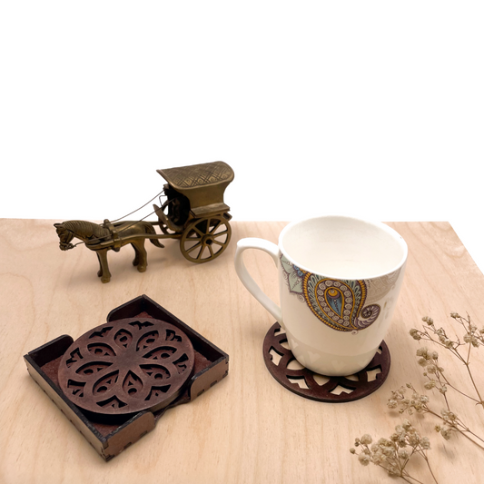 Wooden Nava Mandala Coasters with Holder