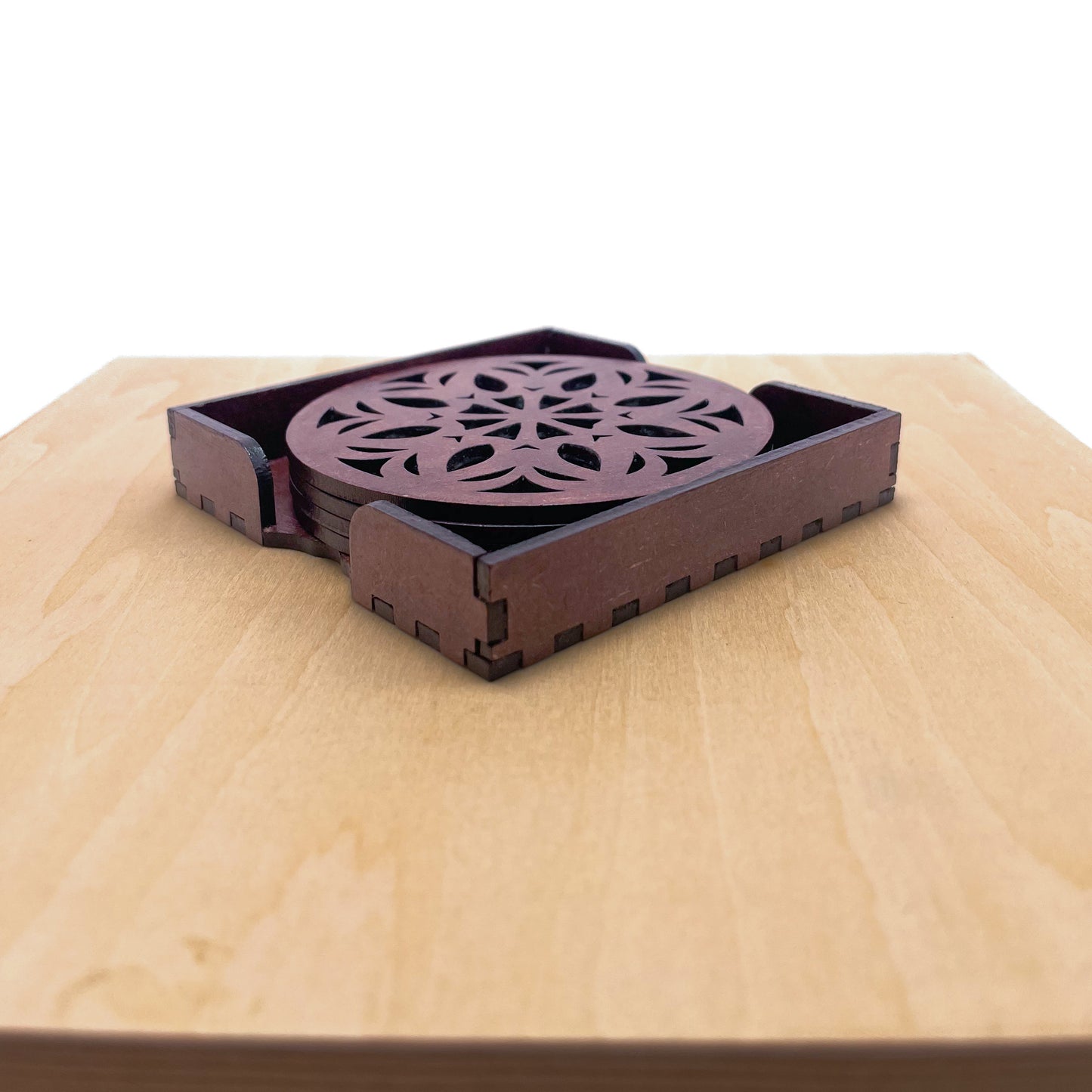 Wooden Ekaadash Mandala Coasters with Holder