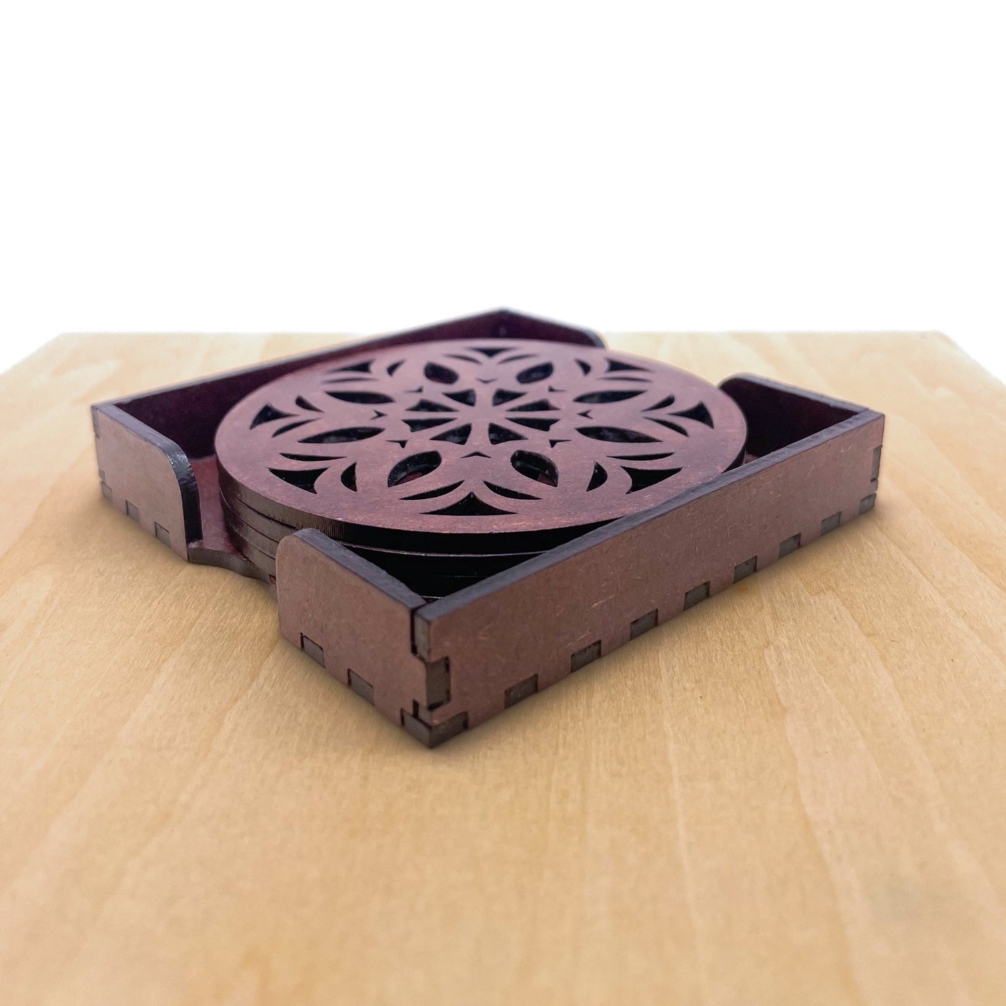 Wooden Ekaadash Mandala Coasters with Holder