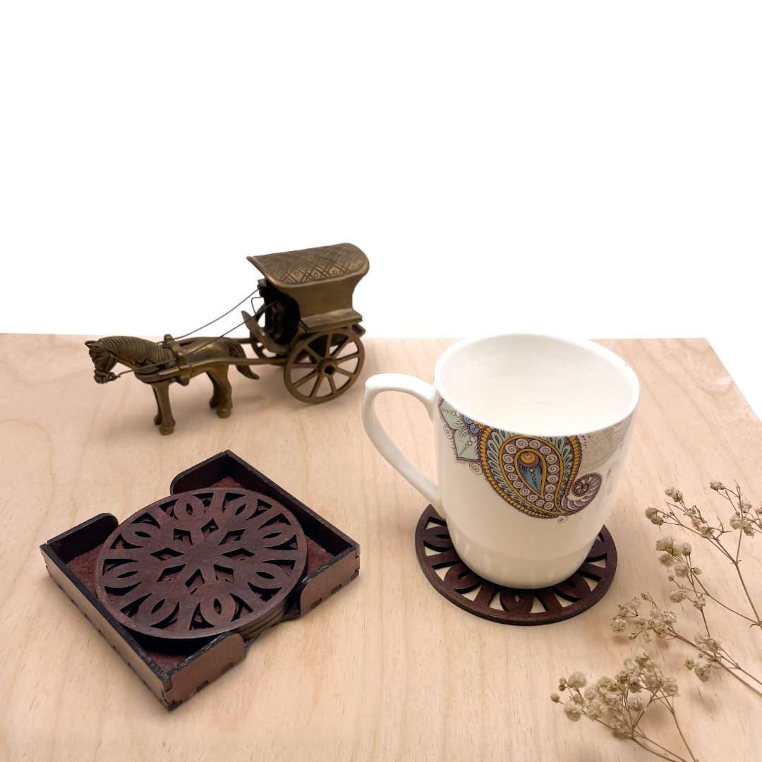 Mandala Art Coasters-Trayodash Wooden-Rose Wood