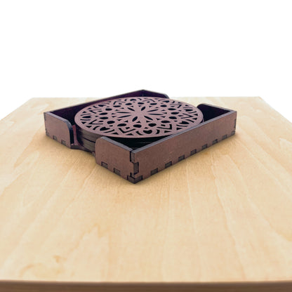 Wooden Panchadash Mandala Coasters with Holder