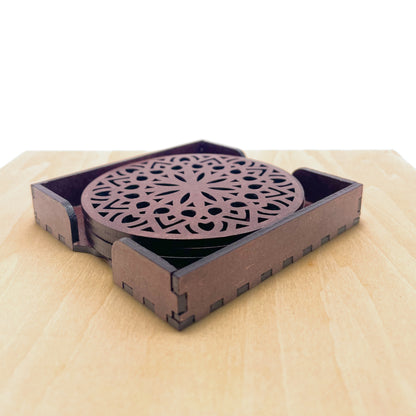 Wooden Panchadash Mandala Coasters with Holder