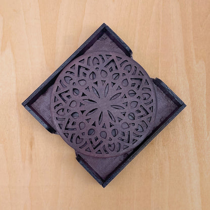 Wooden Panchadash Mandala Coasters with Holder