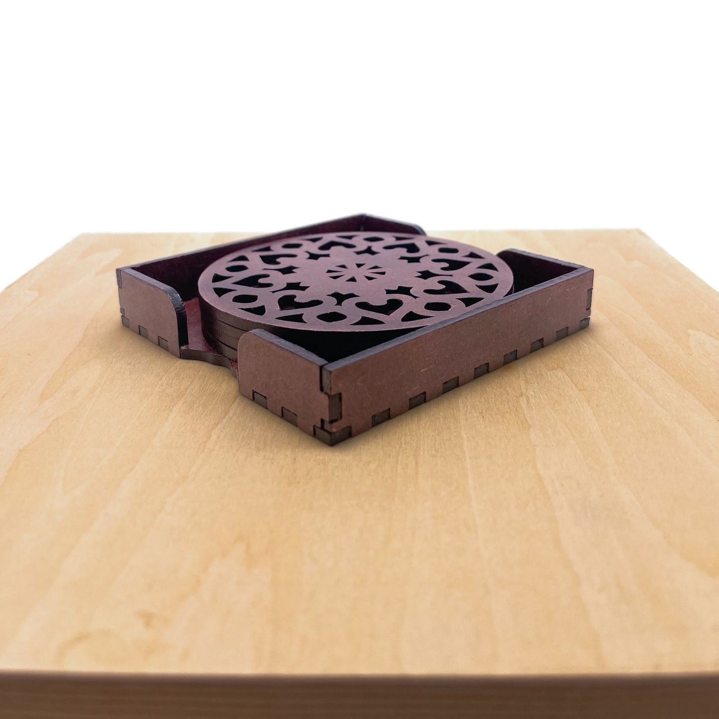 Wooden Saptadash Mandala Coasters with Holder