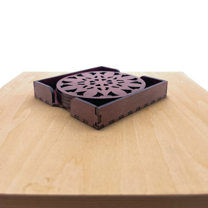 Wooden Navadash Mandala Coasters with Holder