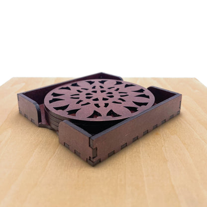 Wooden Navadash Mandala Coasters with Holder