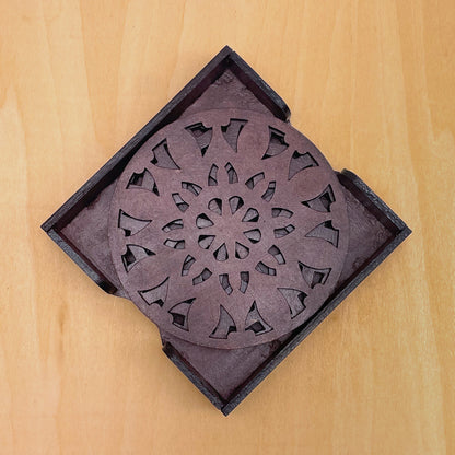Wooden Navadash Mandala Coasters with Holder