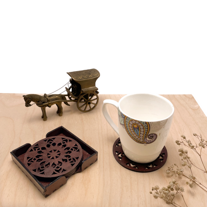 Mandala Art Coasters-Vimsati Wooden-Rose Wood