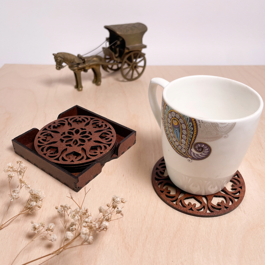 Wooden Ekam Mandala Coasters with Holder