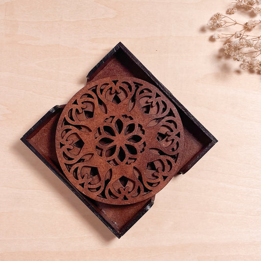 Mandala Art Coasters-Ekam Wooden-Warm Walnut