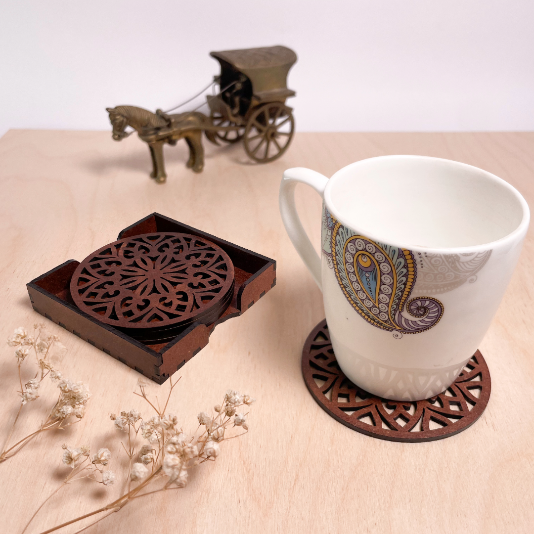 Mandala Art Coasters-Treeni Wooden-Warm Walnut