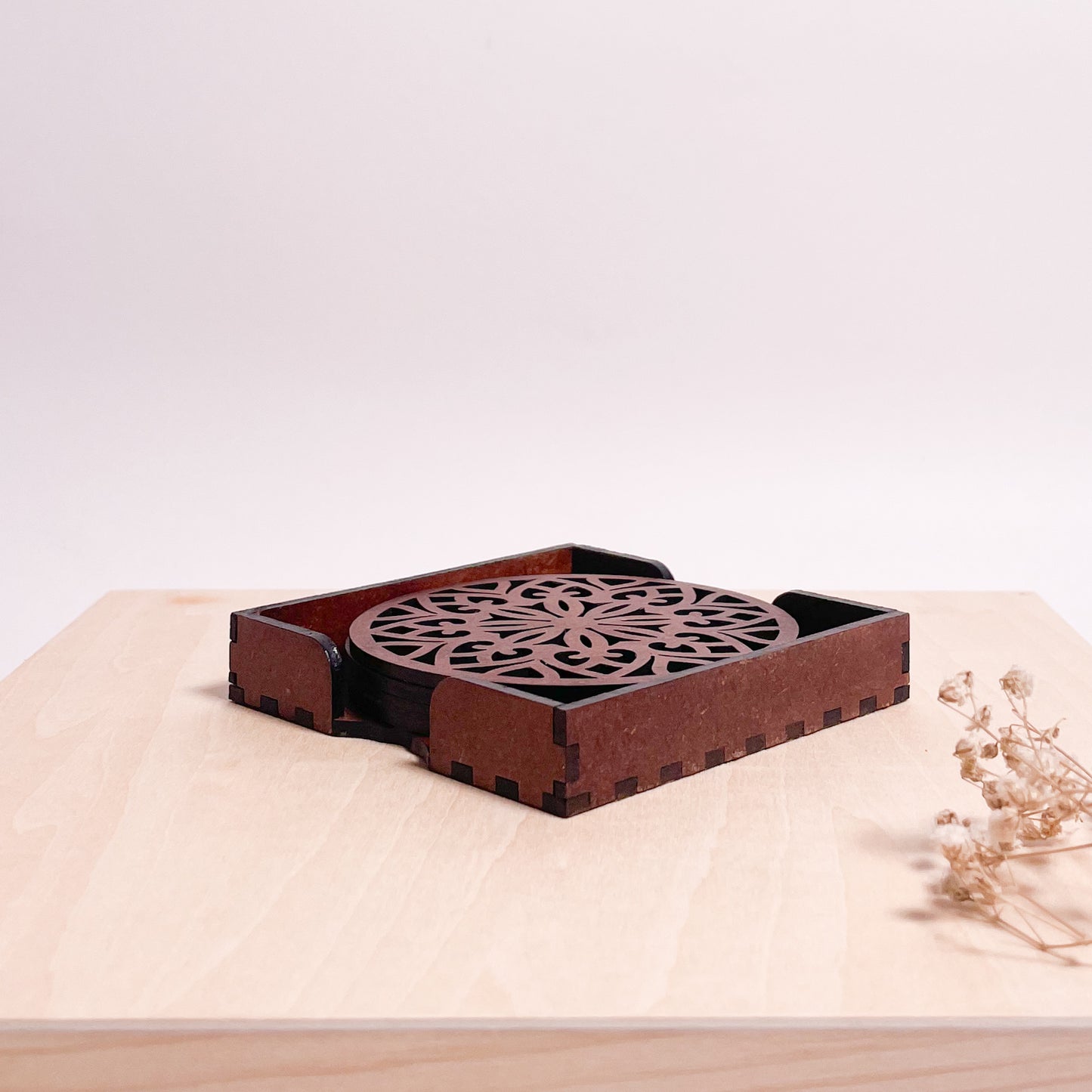 Mandala Art Coasters-Treeni Wooden-Warm Walnut