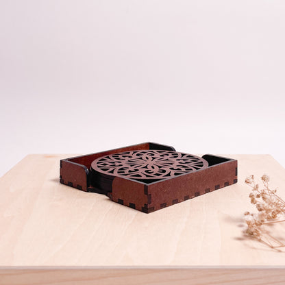 Mandala Art Coasters-Treeni Wooden-Warm Walnut