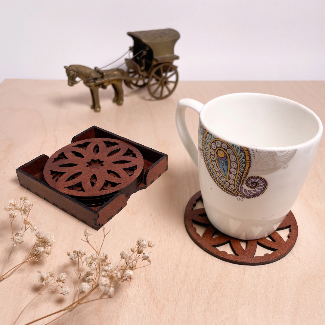 Mandala Art Coasters-Pancha Wooden-Warm Walnut