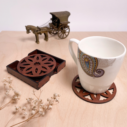 Mandala Art Coasters-Pancha Wooden-Warm Walnut