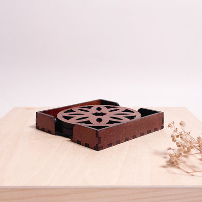 Mandala Art Coasters-Pancha Wooden-Warm Walnut