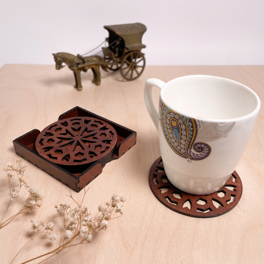 Wooden Shat Mandala Coasters with Holder
