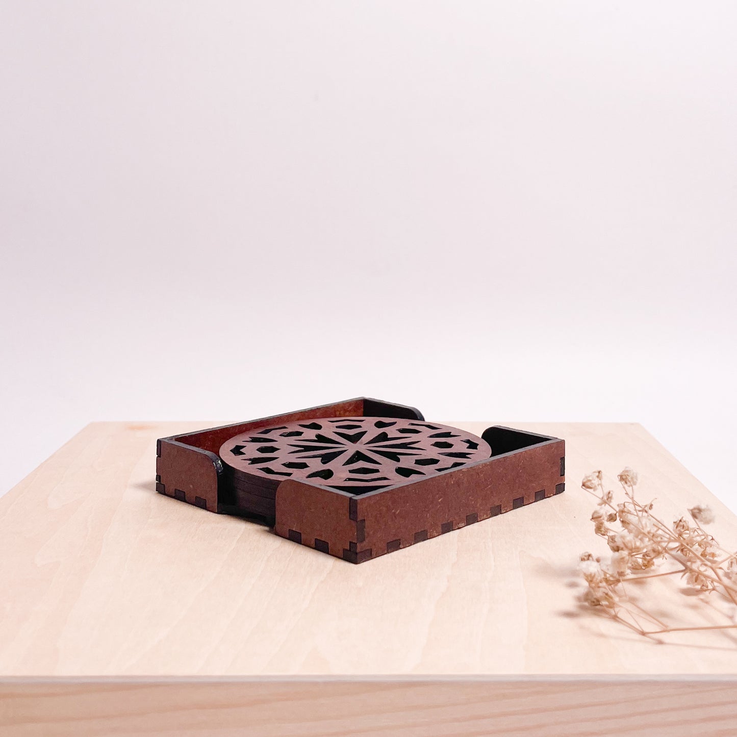 Mandala Art Coasters-Shata Wooden-Warm Walnut