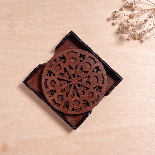 Mandala Art Coasters-Shata Wooden-Warm Walnut