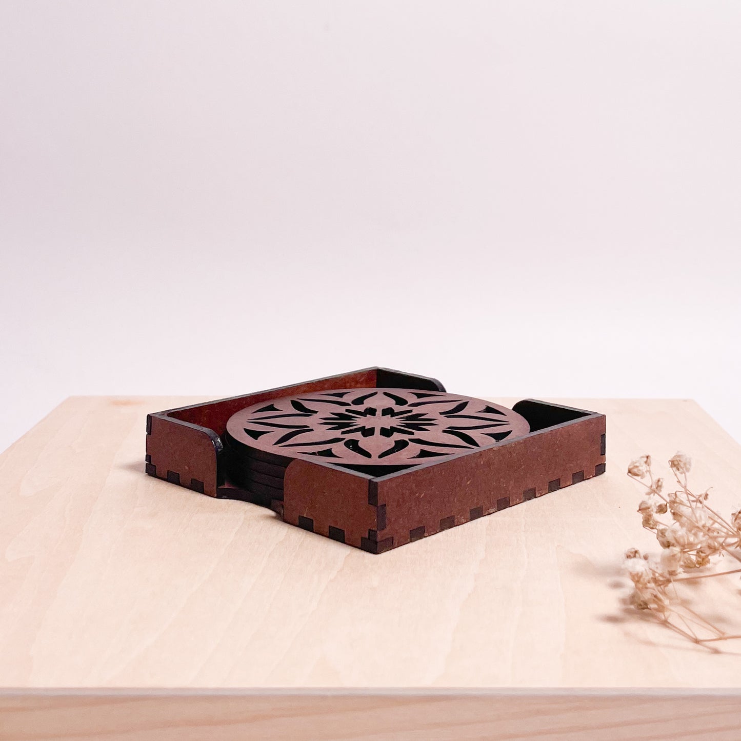 Mandala Art Coasters-Sapta Wooden-Warm Walnut